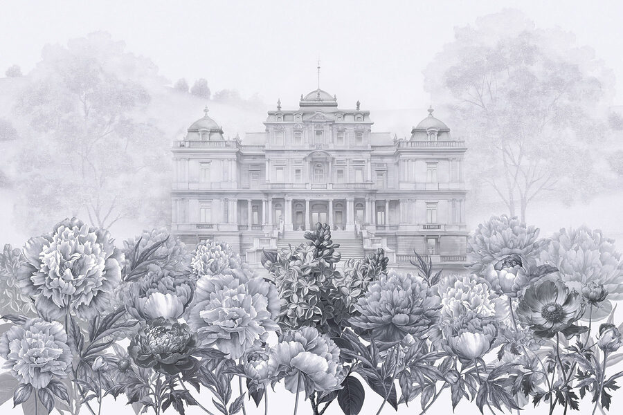 Gran edificio blanco con flores