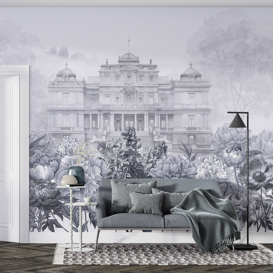 Gran edificio blanco con flores