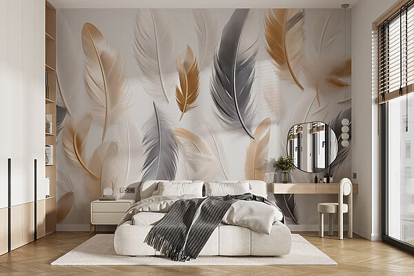 Fotomurales Fotomurales Grupo de plumas sobre una superficie blanca (SKU: w08955)