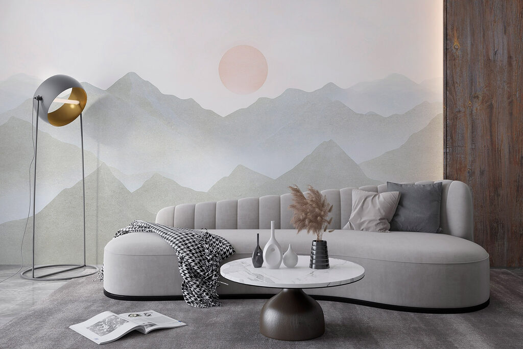 Mountain range with the sun in the distance
