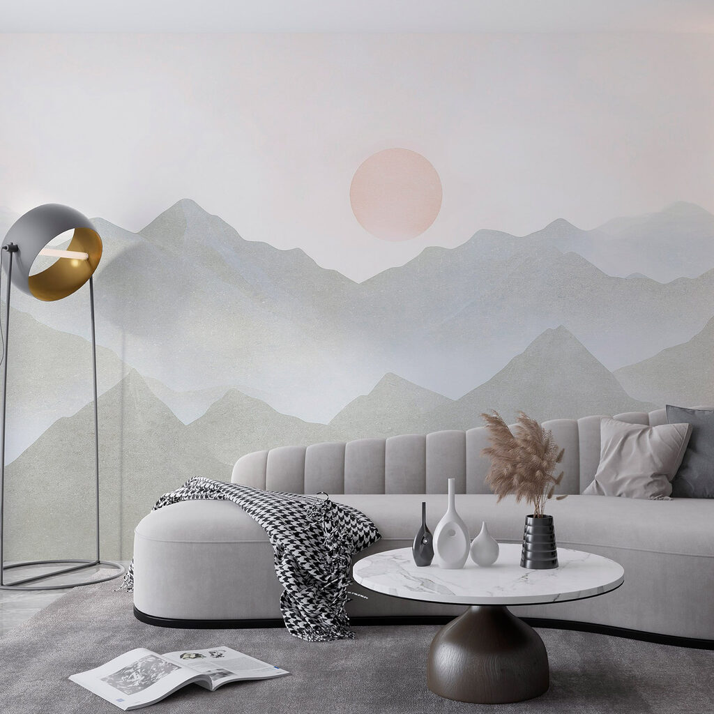 Mountain range with the sun in the distance