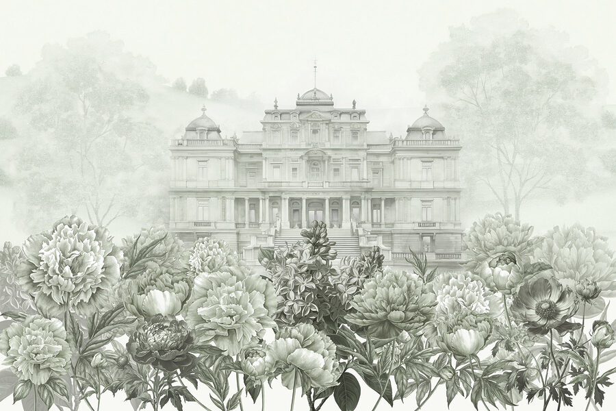 Gran edificio blanco con flores
