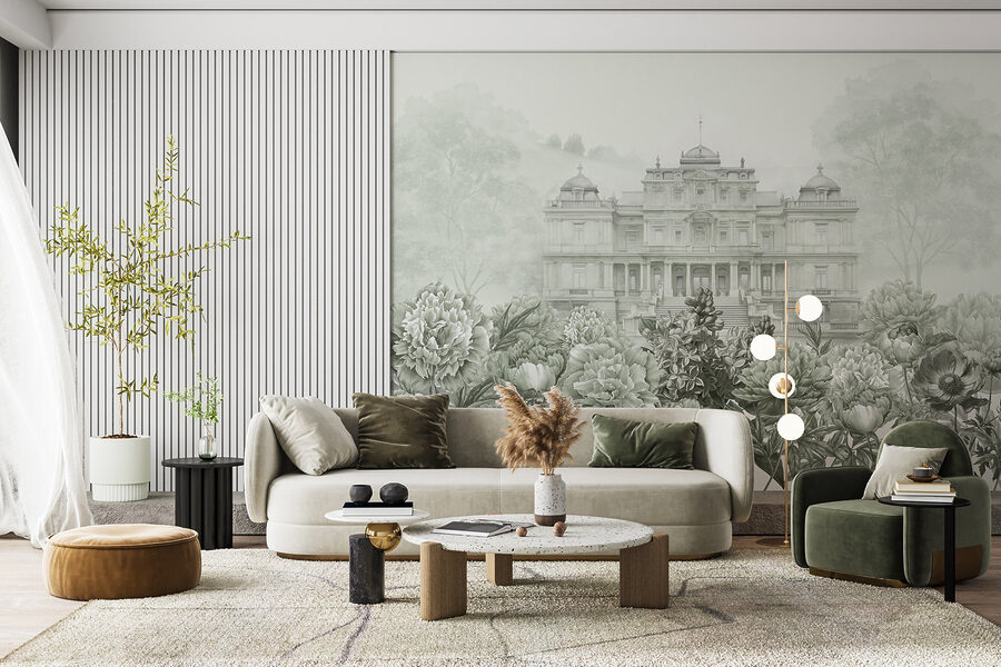 Gran edificio blanco con flores