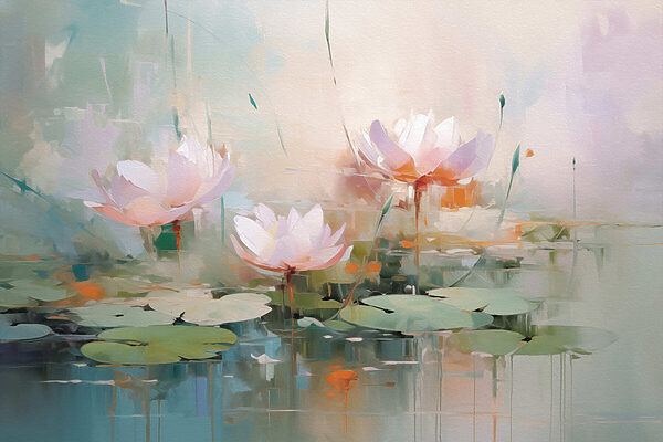 Painting of flowers on water