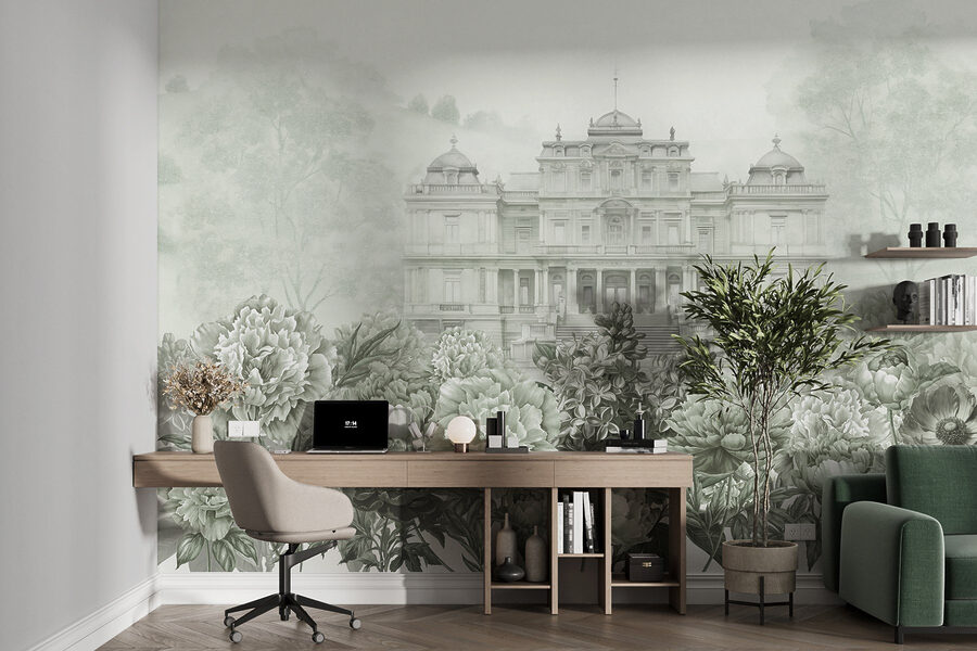 Gran edificio blanco con flores