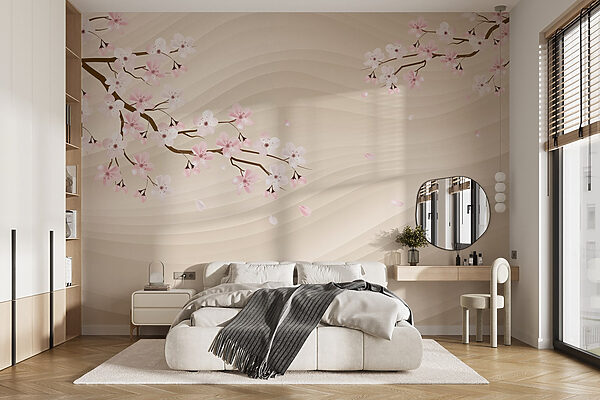 Rama de árbol con flores blancas y rosas Rama de árbol con flores blancas y rosas