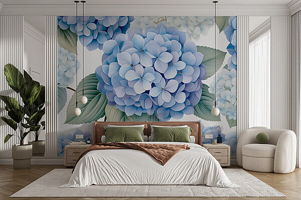 Fotomurales Fotomurales Hortensias en suaves tonos azules (SKU: w08961)