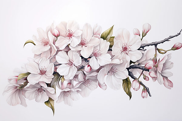 Pintura de flores blancas sobre una rama Pintura de flores blancas sobre una rama