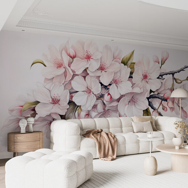 Pintura de flores blancas sobre una rama Pintura de flores blancas sobre una rama
