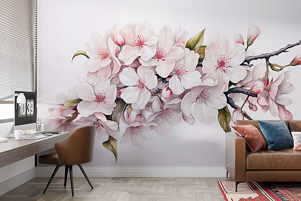 Pintura de flores blancas sobre una rama Pintura de flores blancas sobre una rama
