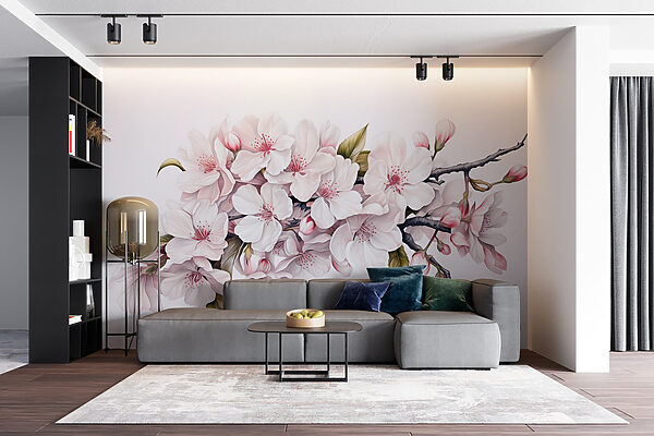 Pintura de flores blancas sobre una rama Pintura de flores blancas sobre una rama
