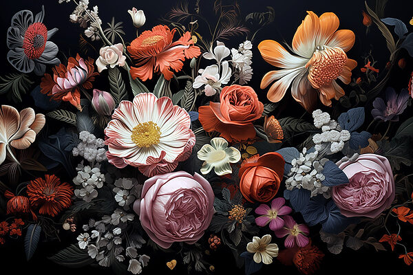 Grupo de flores sobre fondo negro Grupo de flores sobre fondo negro