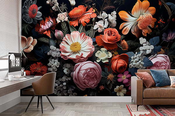 Grupo de flores sobre fondo negro Grupo de flores sobre fondo negro