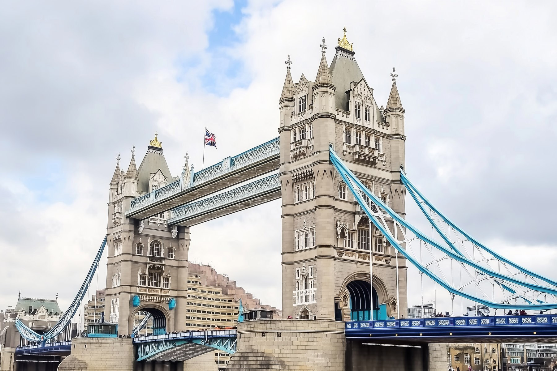 Bridge with towers and a bridge over water