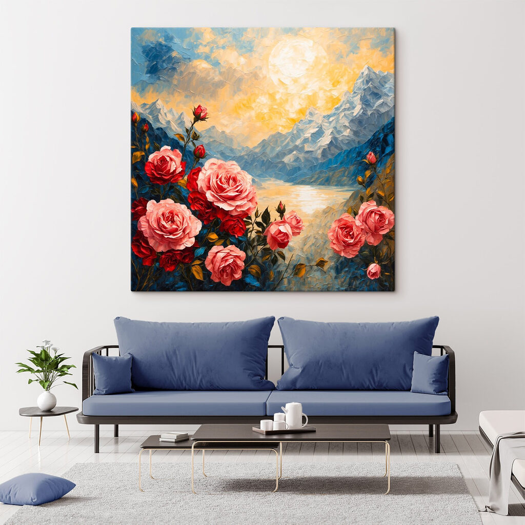 Painting of flowers and mountains Painting of flowers and mountains