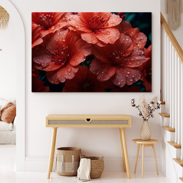 Ramo de flores rojas con gotas de agua Cuadros Ramo de flores rojas con gotas de agua