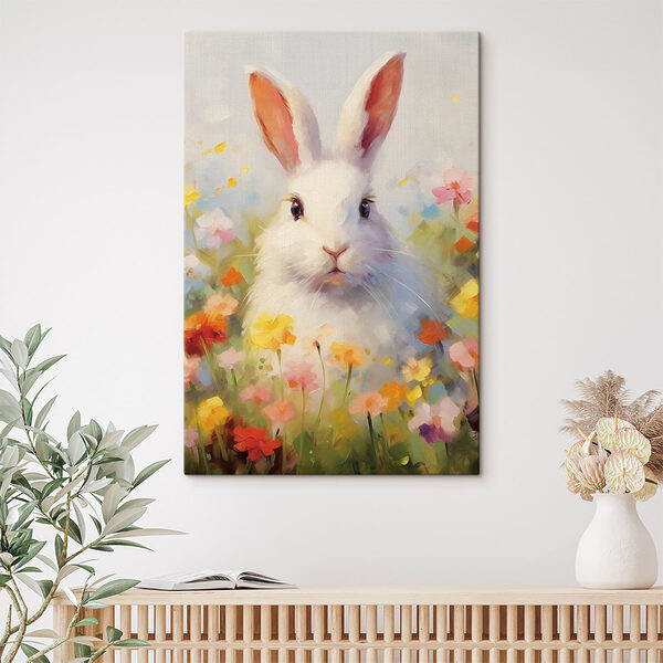 Cuadros Cuadros Conejo blanco en un campo de flores (SKU: s43239)