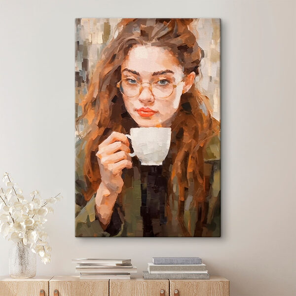 Woman holding a white cup