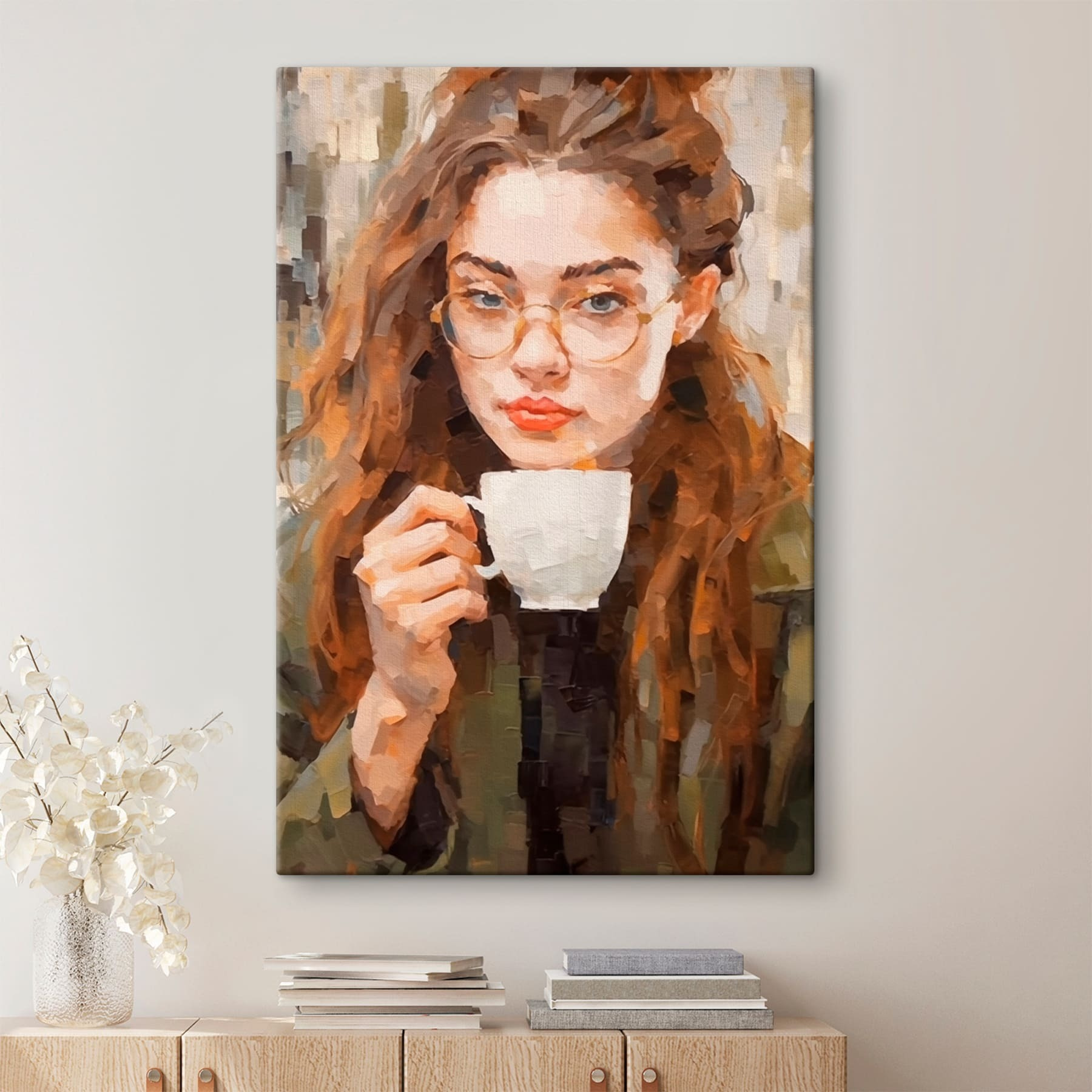 Woman holding a white cup
