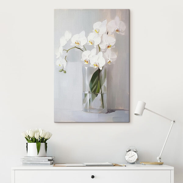 Cuadros Cuadros Cuadro de una orquídea blanca en un jarrón de cristal (SKU: s43252)