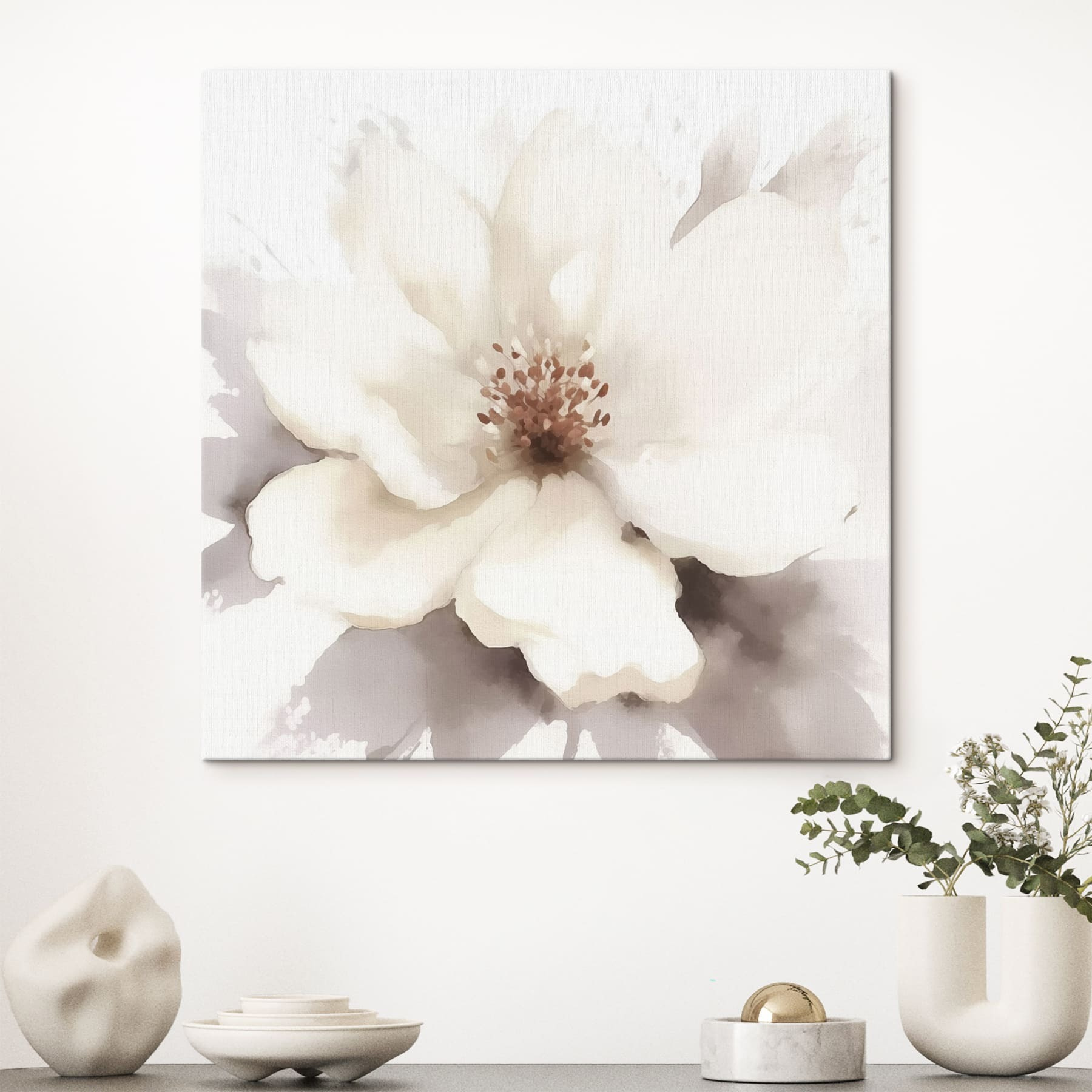 White flower with brown center White flower with brown center