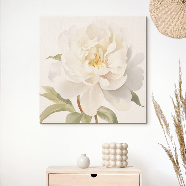 Cuadros Flor blanca con hojas verdes