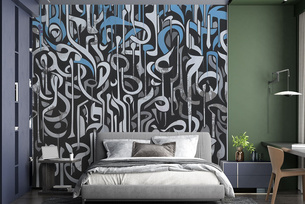 Black and white art with blue and white lines Black and white art with blue and white lines