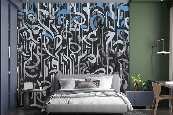 Arte en blanco y negro con líneas azules y blancas Arte en blanco y negro con líneas azules y blancas