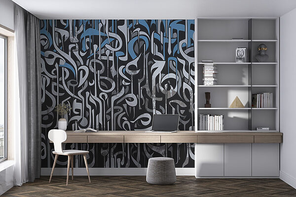 Arte en blanco y negro con líneas azules y blancas Arte en blanco y negro con líneas azules y blancas