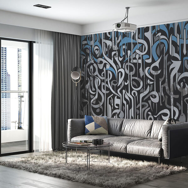 Arte en blanco y negro con líneas azules y blancas Arte en blanco y negro con líneas azules y blancas