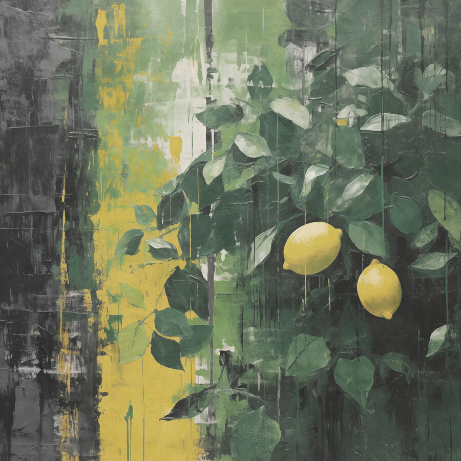Pintura de limones de un árbol