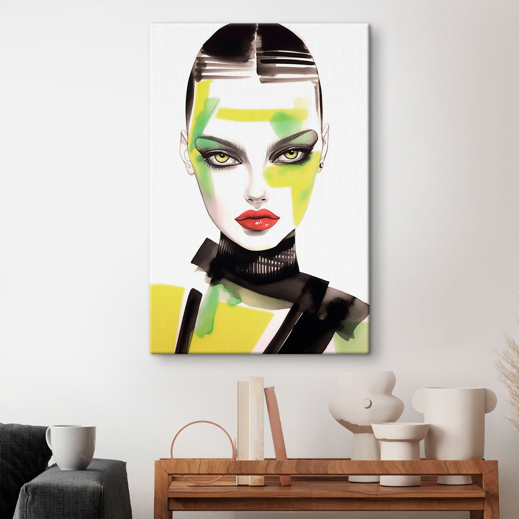 Woman with green and yellow makeup