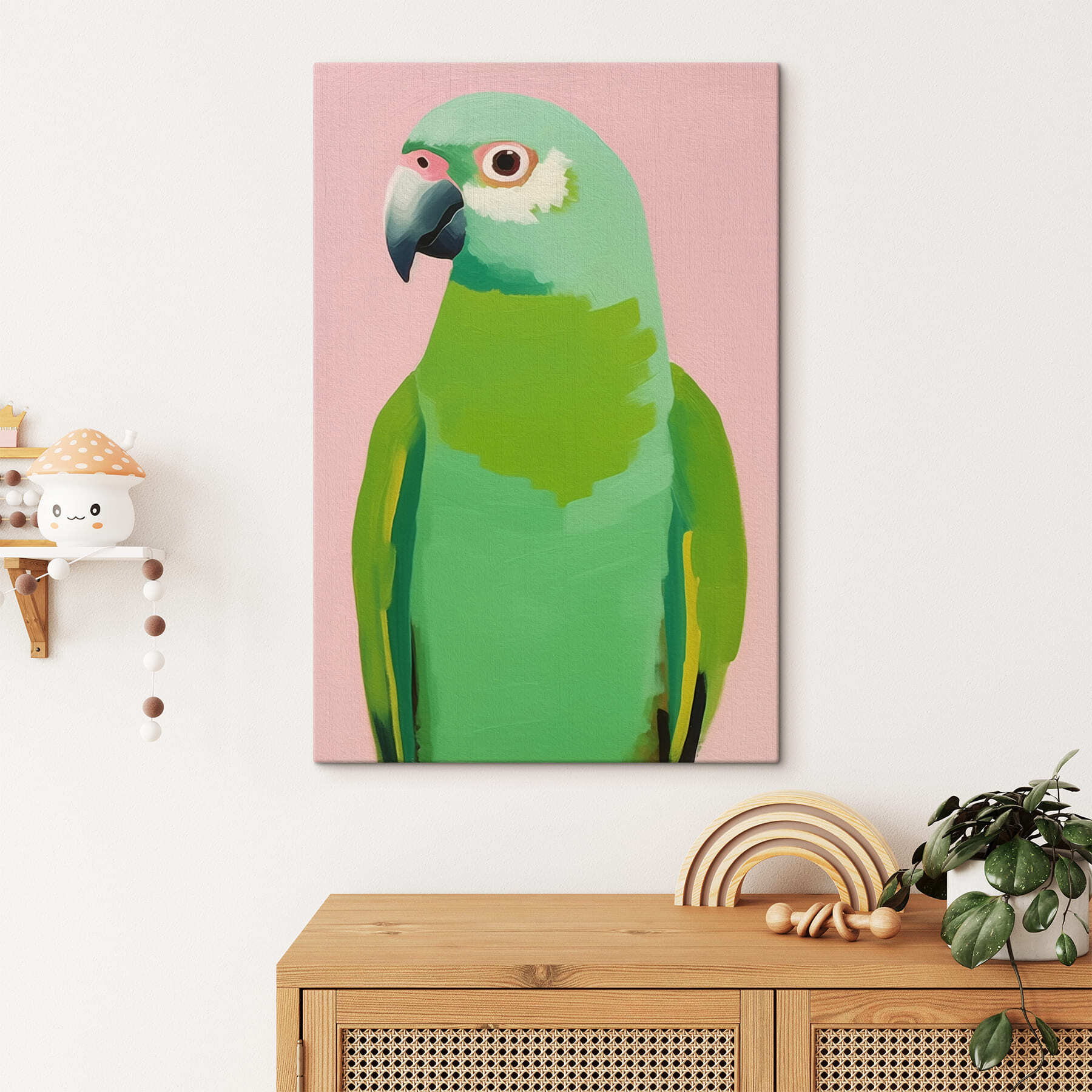 Green parrot with yellow eyes Green parrot with yellow eyes