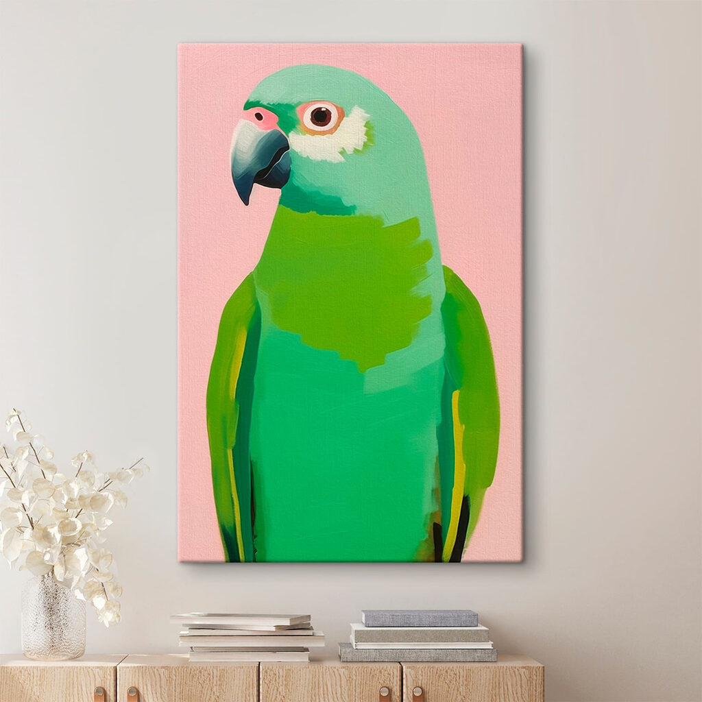 Green parrot with yellow eyes Green parrot with yellow eyes