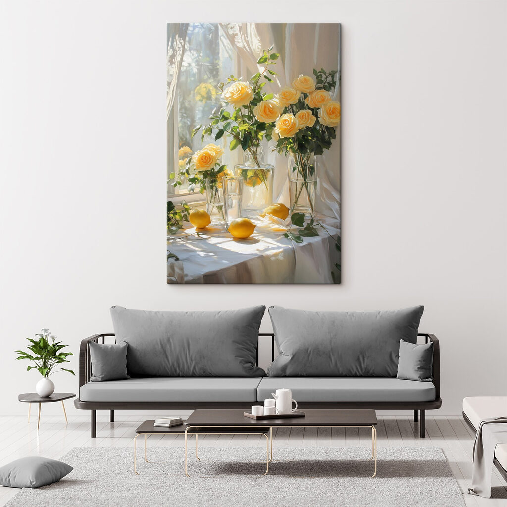 Yellow flowers in vases with lemons Yellow flowers in vases with lemons
