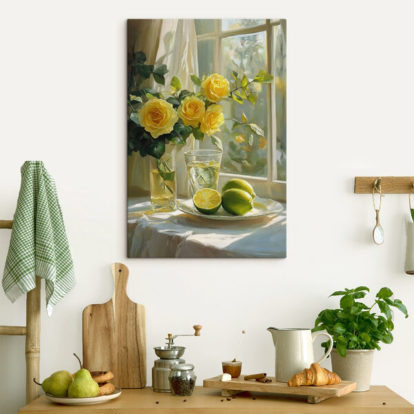 Yellow roses and lemons on a plate Yellow roses and lemons on a plate