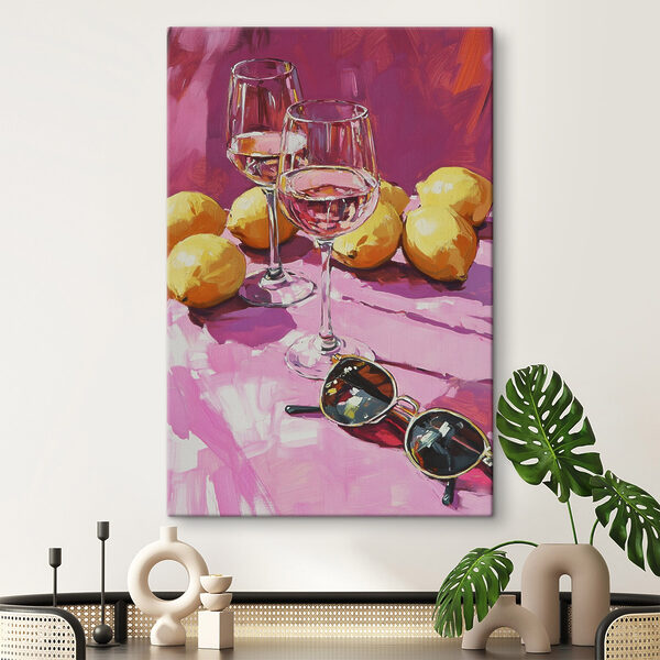 Cuadros Cuadro de copas de vino y limones