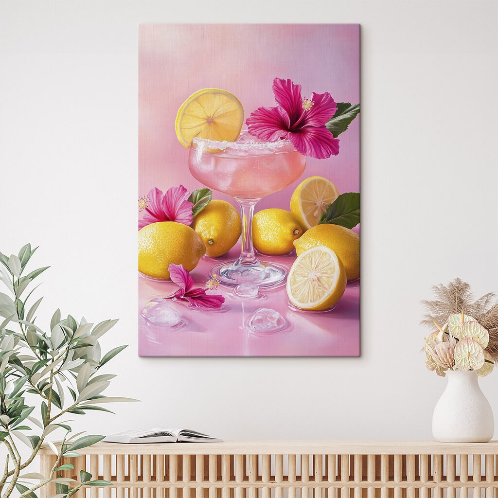 Glass with pink drink and lemons Glass with pink drink and lemons