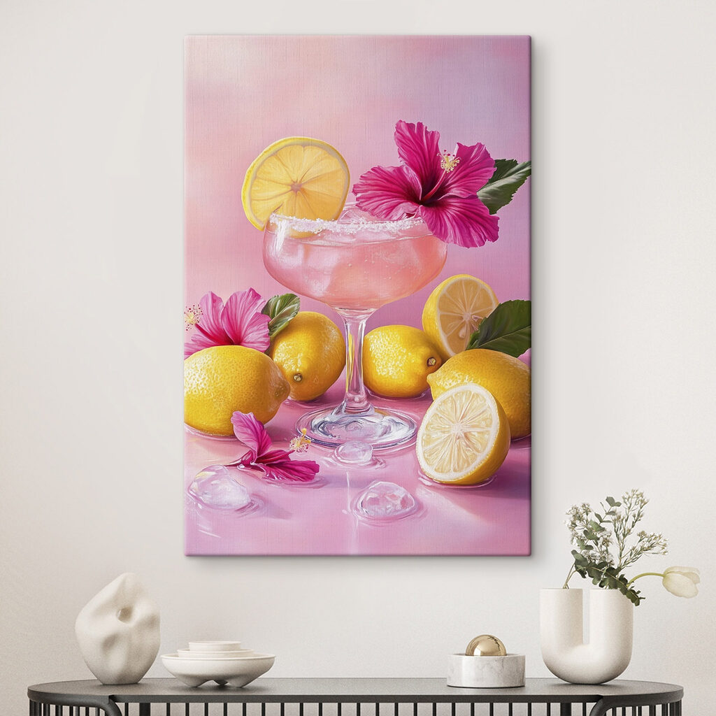 Glass with pink drink and lemons Glass with pink drink and lemons