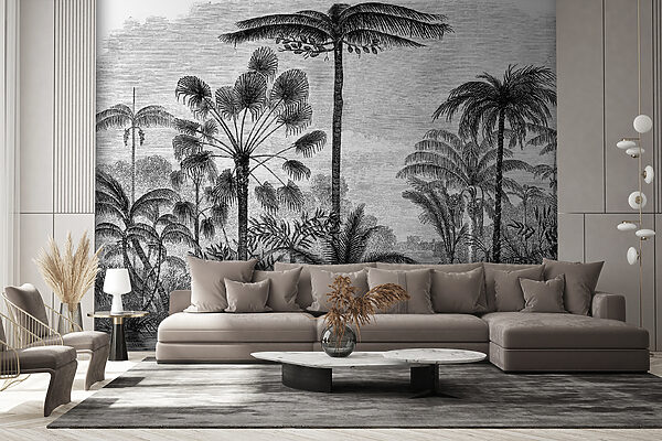 Dibujo en blanco y negro de palmeras Dibujo en blanco y negro de palmeras