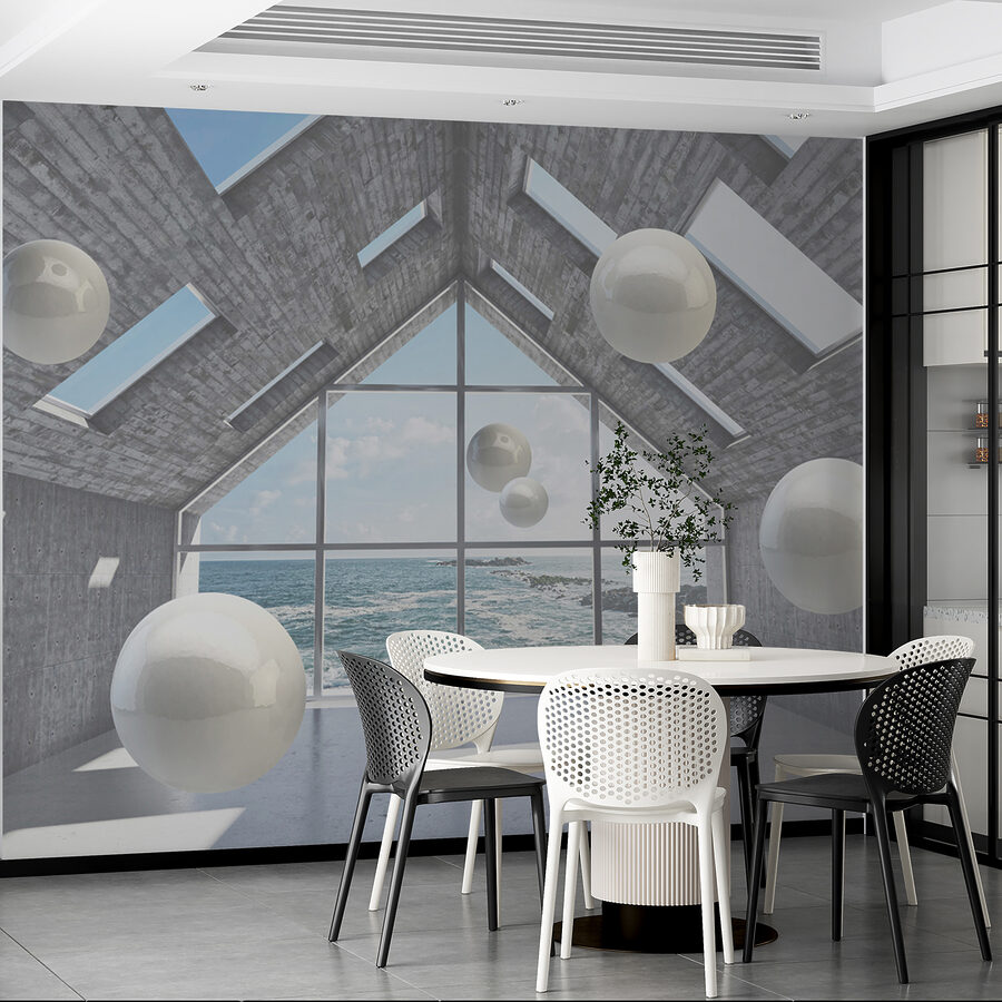 Fotomurales Habitación con bolas blancas flotando en el aire - Imagen 10