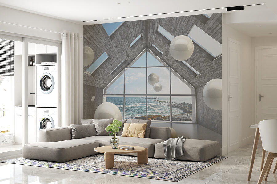 Fotomurales Habitación con bolas blancas flotando en el aire - Imagen 11