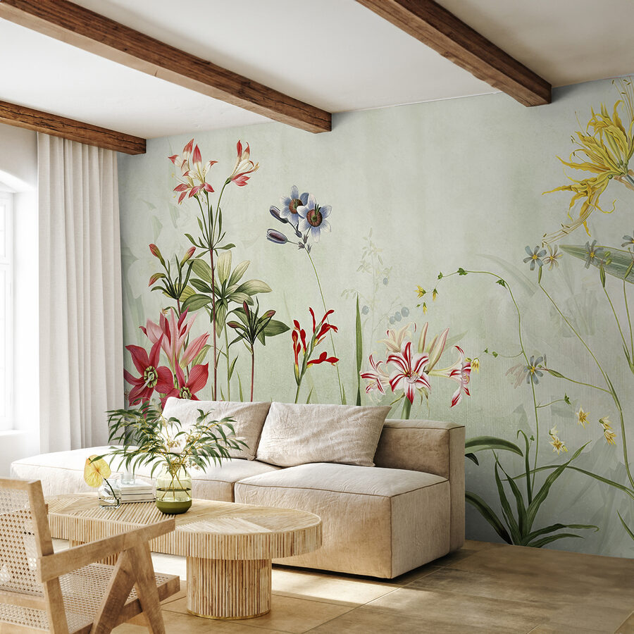 Flores vibrantes en tonos verdes suaves