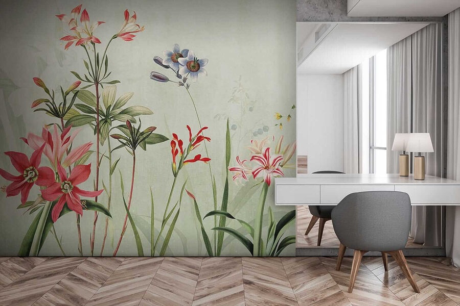 Flores vibrantes en tonos verdes suaves