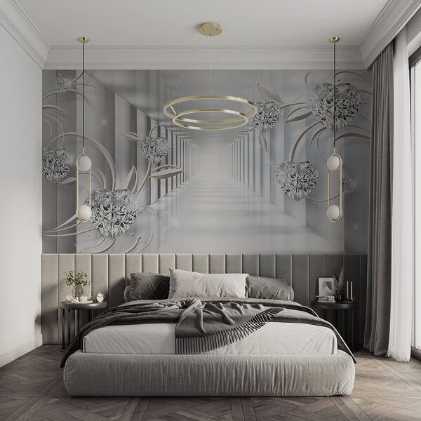 Pasillo blanco con diamantes y flores Pasillo blanco con diamantes y flores