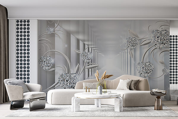 Pasillo blanco con diamantes y flores Pasillo blanco con diamantes y flores