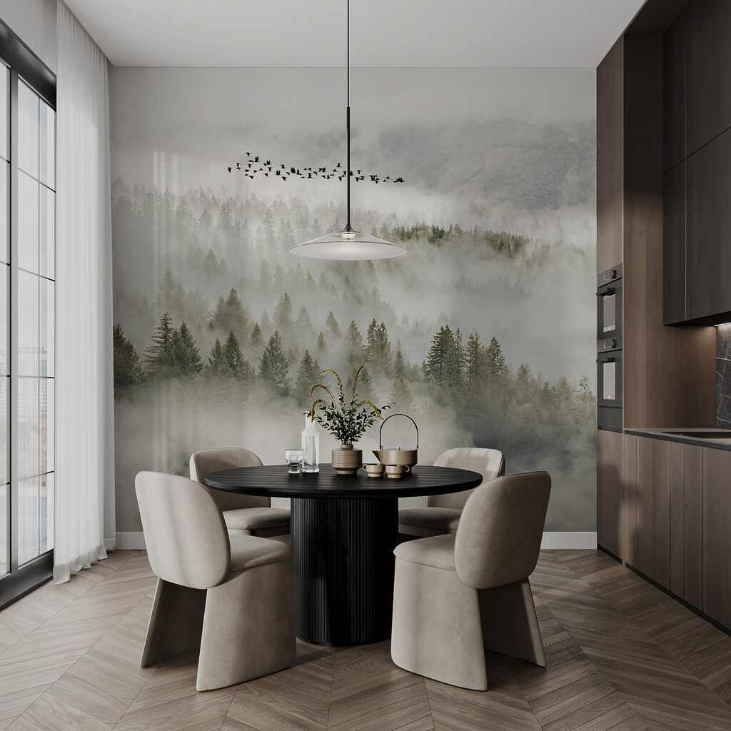 Birds flying over a forest