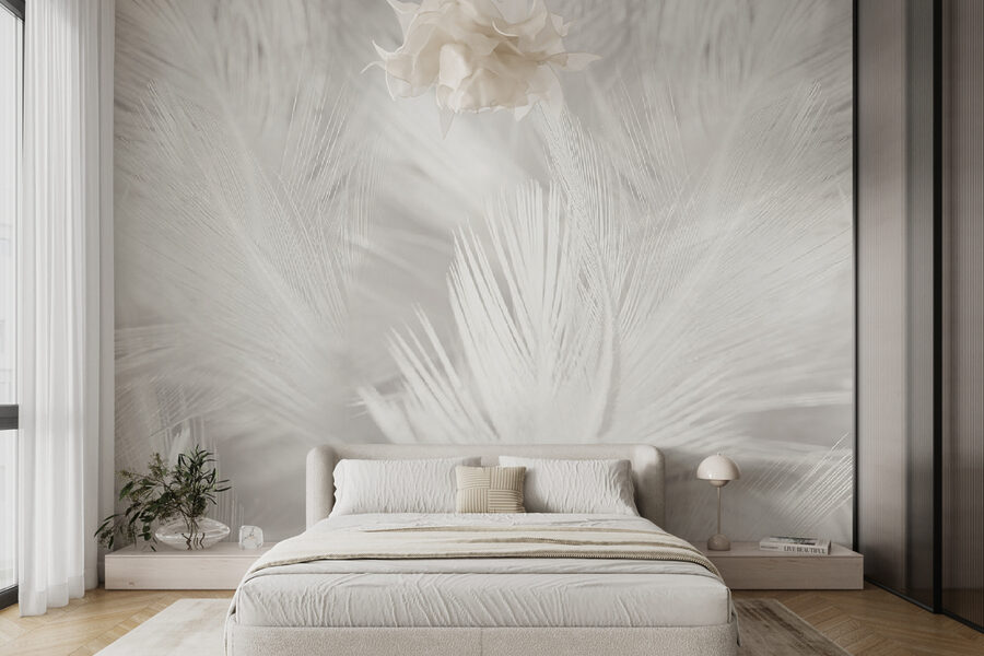 Plumas blancas sobre una superficie blanca