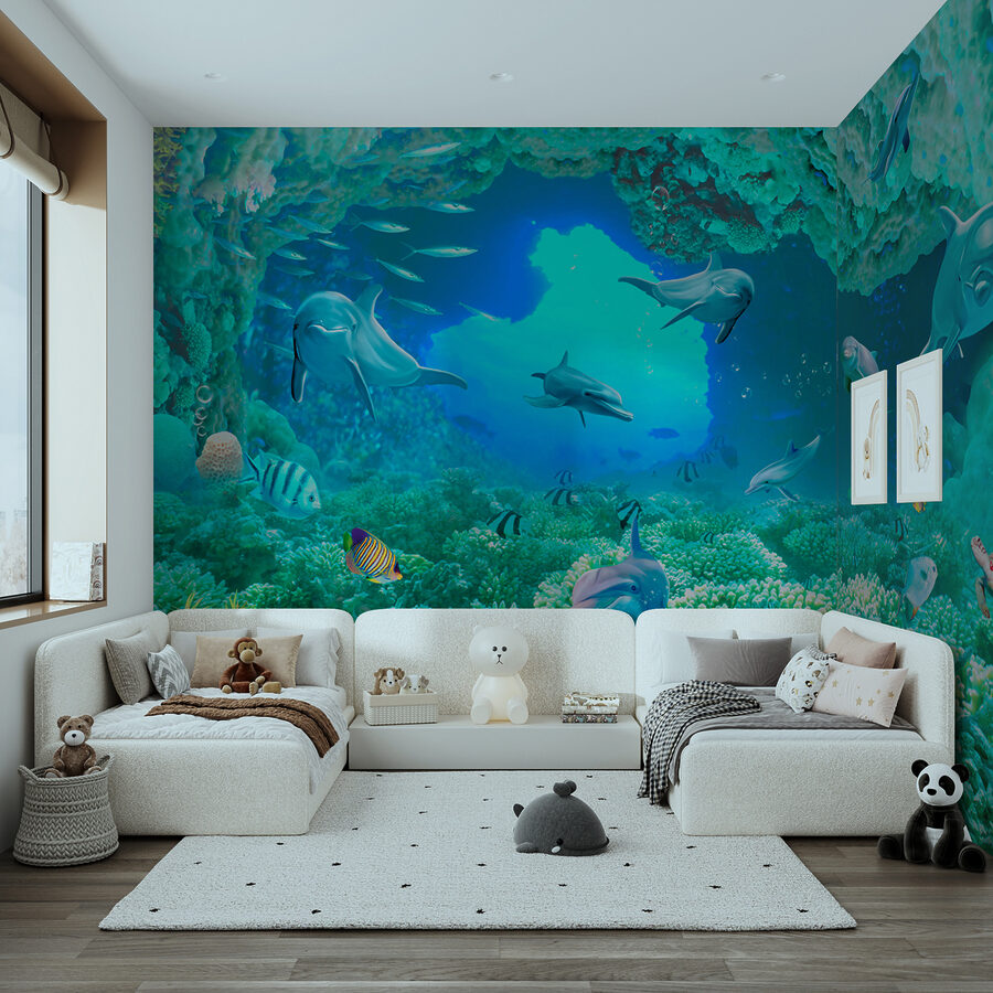 Fotomurales Grupo de delfines y peces bajo el agua - Imagen 11
