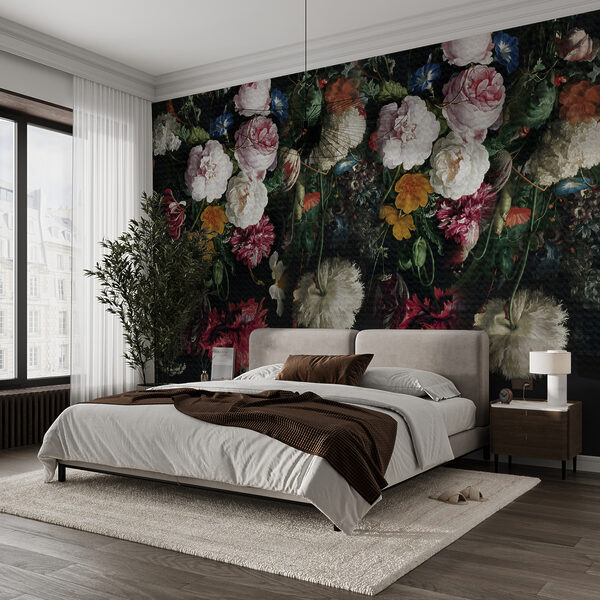 Group of flowers on a black background